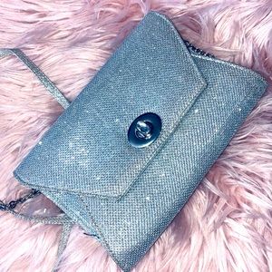 Super Sparkly Silver Crossbody Bag with Diamond Turnlock Closure